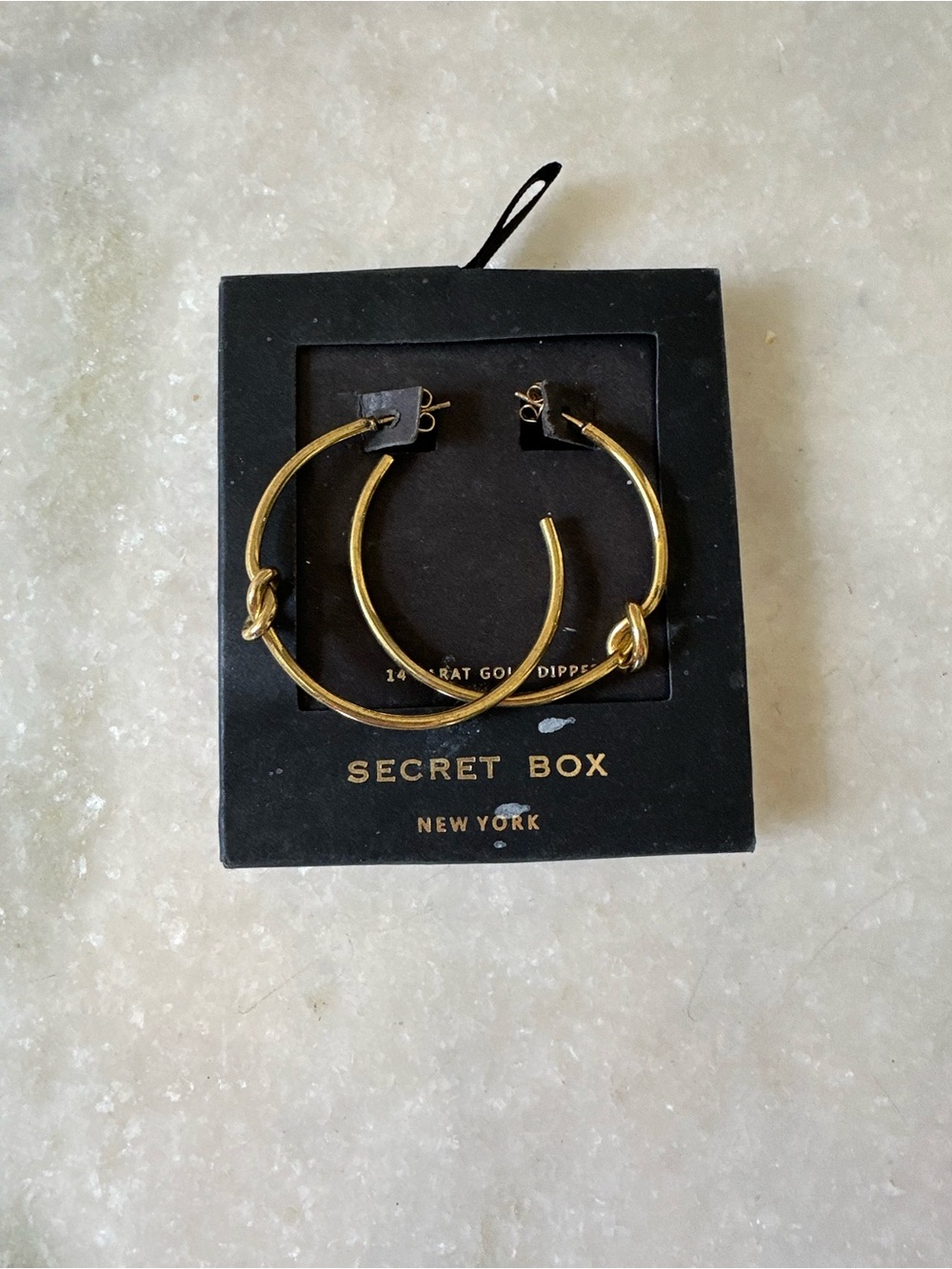 Secret Box New York 14K Gold Dipped Knot Hoop Earrings 25mm Minimalist Sleek